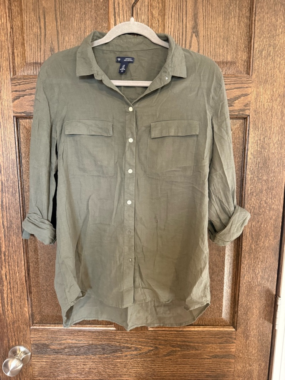GAP Olive Green Lightweight Casual Button-Down Shirt Boyfriend Fit Medium